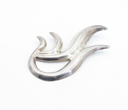 MEXICO 925 Sterling Silver  Vintage Shiny Large Hollow Swirl Brooch Pin BP2628