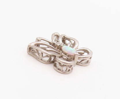925 Sterling Silver Vintage Pendant Diamonds & Opal Cutout Butterfly  PT24692