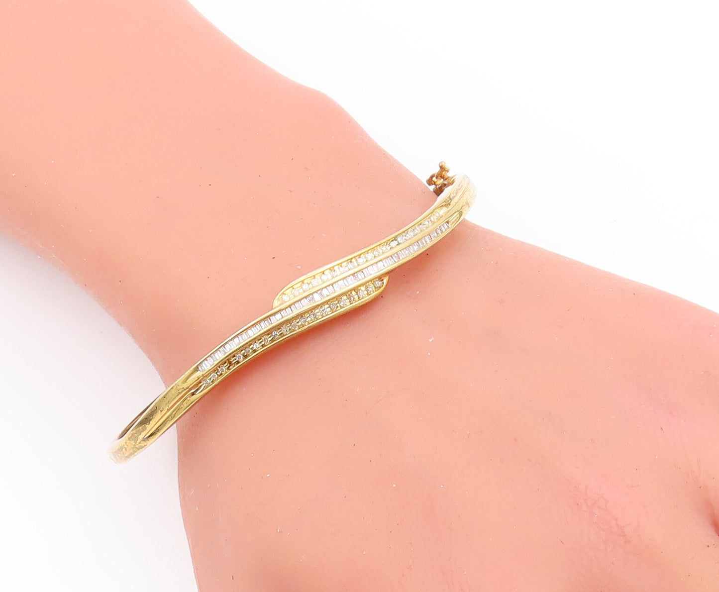 925 Sterling Silver Vintage Bracelet Gold Plated Real Diamonds Inlay  BT10606