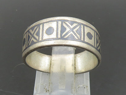 EUROPEAN 925 Silver  Vintage Enamel XO Pattern Tapered Band Ring Sz 8  RG24008