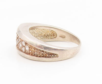 925 Sterling Silver Vintage Ring Round CZ Cluster Textured Band  Sz 9  RG35196