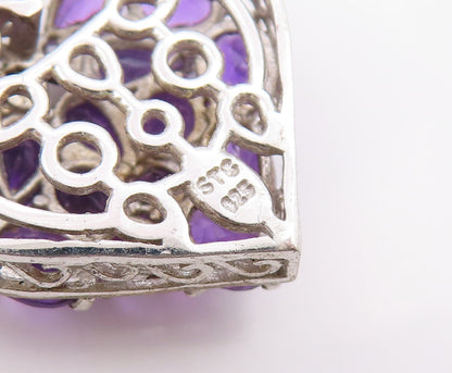 925 Sterling Silver Vintage Pendant Amethyst Elegant Love Heart Cluster  PT26101