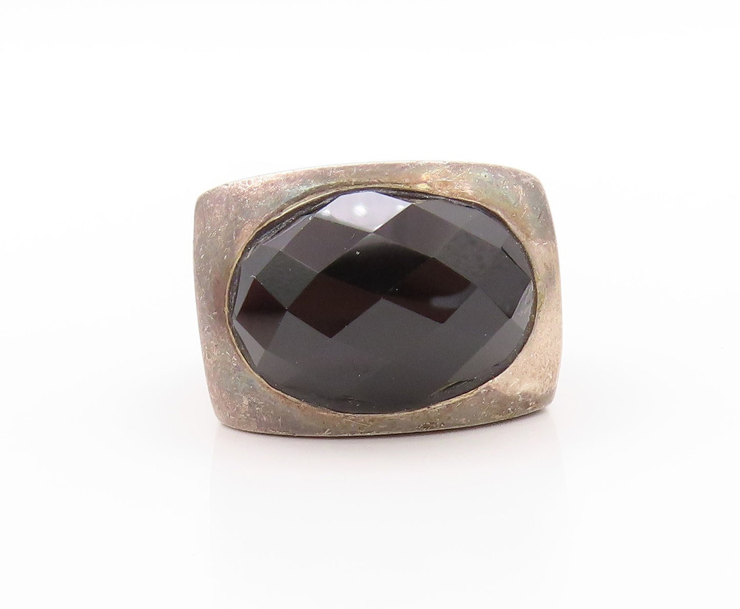 925 Sterling Silver Vintage Ring Swirls Etched Oval Cut Onyx  Sz 7  RG32846