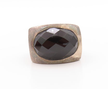 925 Sterling Silver Vintage Ring Swirls Etched Oval Cut Onyx  Sz 7  RG32846