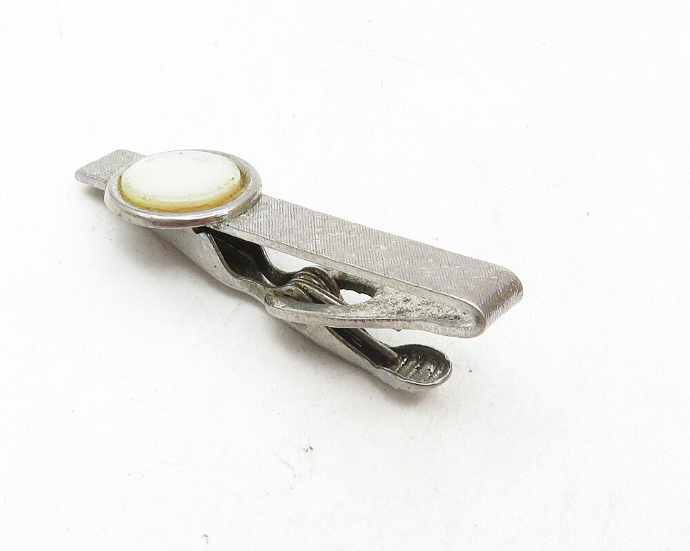 925 Sterling Silver  Vintage Mother Of Pearl Textured Petite Tie Clip  TR1700