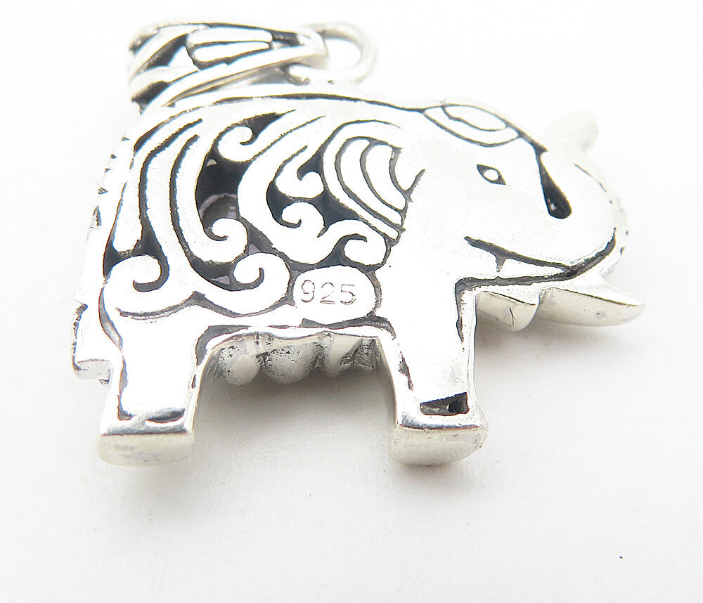 925 Sterling Silver  Vintage Amethyst Swirl Elephant Motif Pendant  PT6204