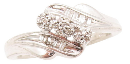 925 Sterling Silver Vintage Ring Modernist Genuine Round Diamonds Sz 7 RG32889