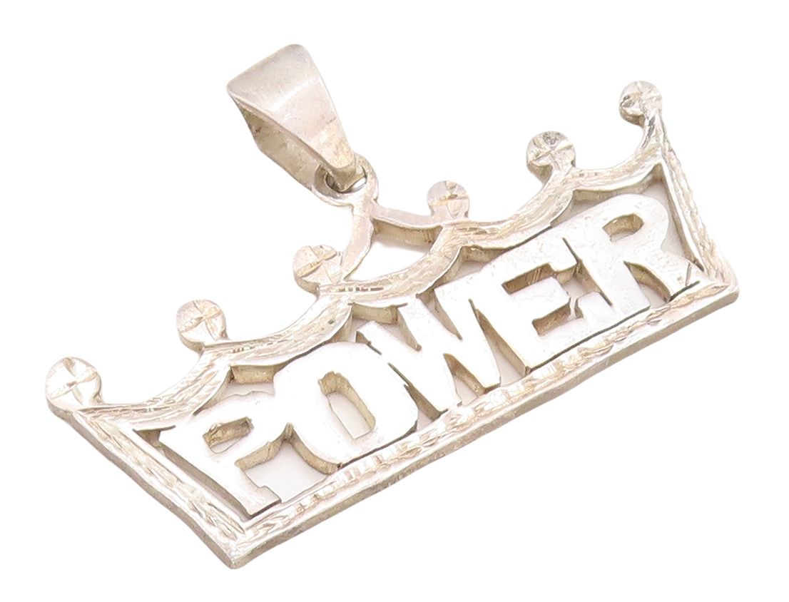 925 Sterling Silver Vintage Pendant Solid Cutout Power Crown  PT23871