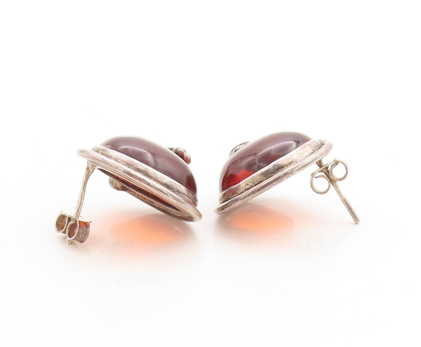925 Sterling Silver Vintage Earrings Designer Floral Cabochon Amber  EG13288