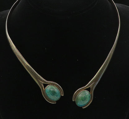MEXICO 925 Silver Vintage Cabochon Cut Chrysocolla Collar Necklace NE1393
