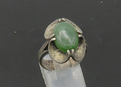EUROPEAN 925 Silver  Vintage Antique Green Jasper Cocktail Ring Sz 8  RG20879