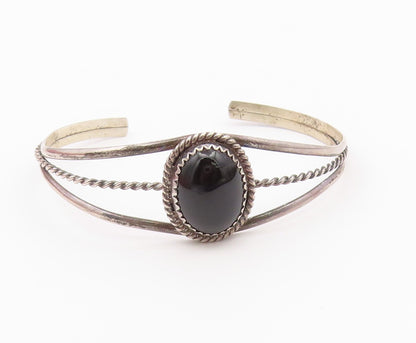NAKAI NAVAJO 925 Silver  Vintage Cabochon Black Onyx Cuff Bracelet  BT8944