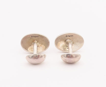 925 Sterling Silver Vintage Cuff Links Minimalist Oval Etched Star & 'P'  TR3709