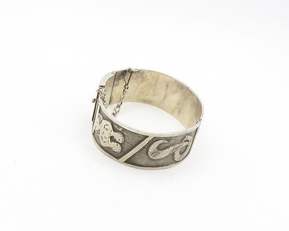 925 Sterling Silver  Vintage Chiseled Couple Initials Bangle Bracelet  BT7468