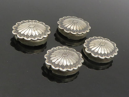 NAVAJO 925 Silver  Vintage Four Piece Set Floral Motif Button Covers  TR3249