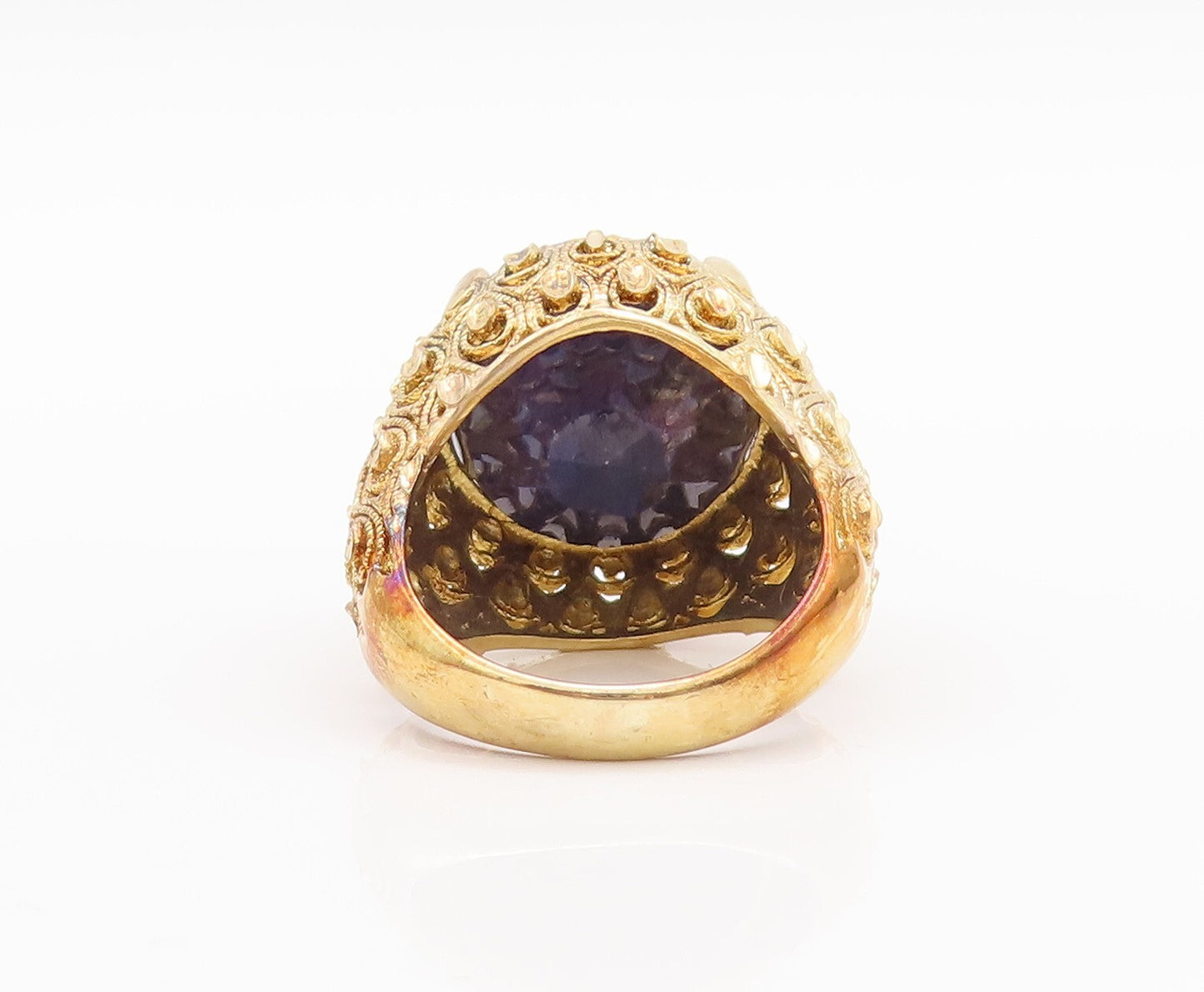 925 Sterling Silver Vintage Ring Gold Plated Floral Carved Gemstone Sz 7 RG29624