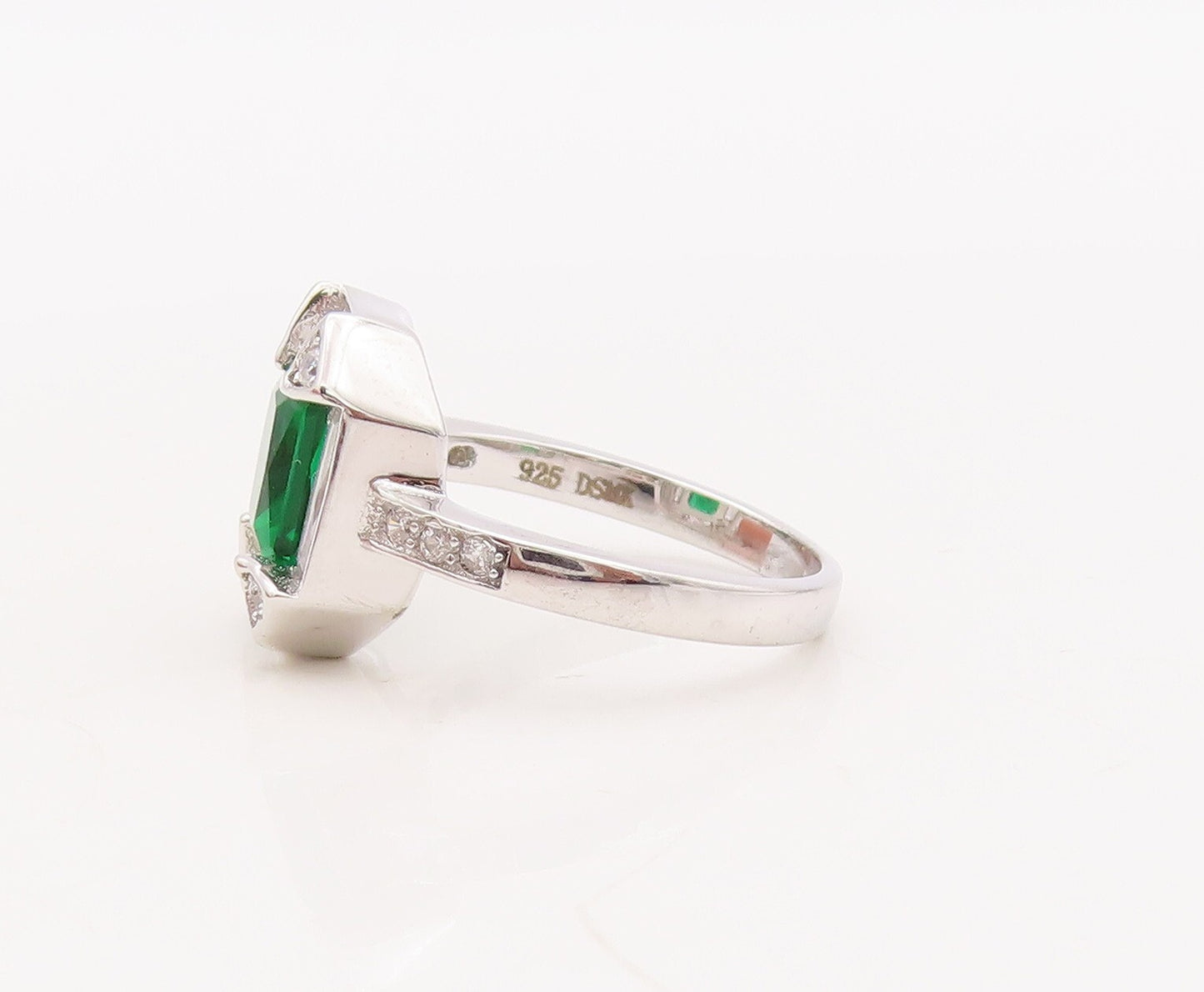 925 Sterling Silver Vintage Ring Rectangle Cut Framed 2 Tone CZ  Sz 7.5  RG29331