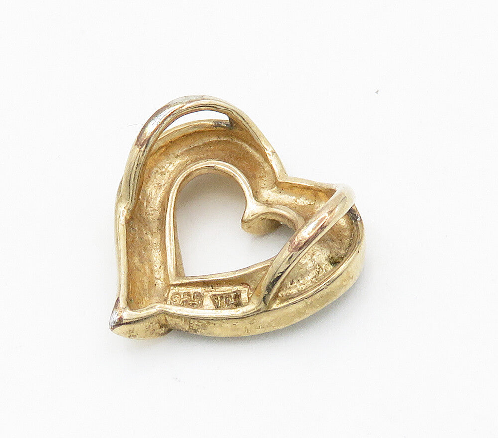 925 Sterling Silver  Vintage Genuine Diamond Open Love Heart Pendant  PT11936