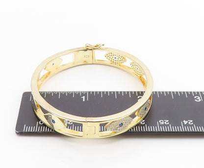 925 Sterling Silver Vintage Bracelet Gold Plated CZ Evil Eye Bangle  BT12004