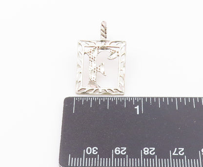 925 Sterling Silver  Vintage Diamond Cut Square F Initial Pendant  PT18328