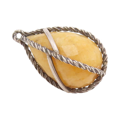 925 Sterling Silver Vintage Pendant Twisted Rope Caged Gemstone  PT24446