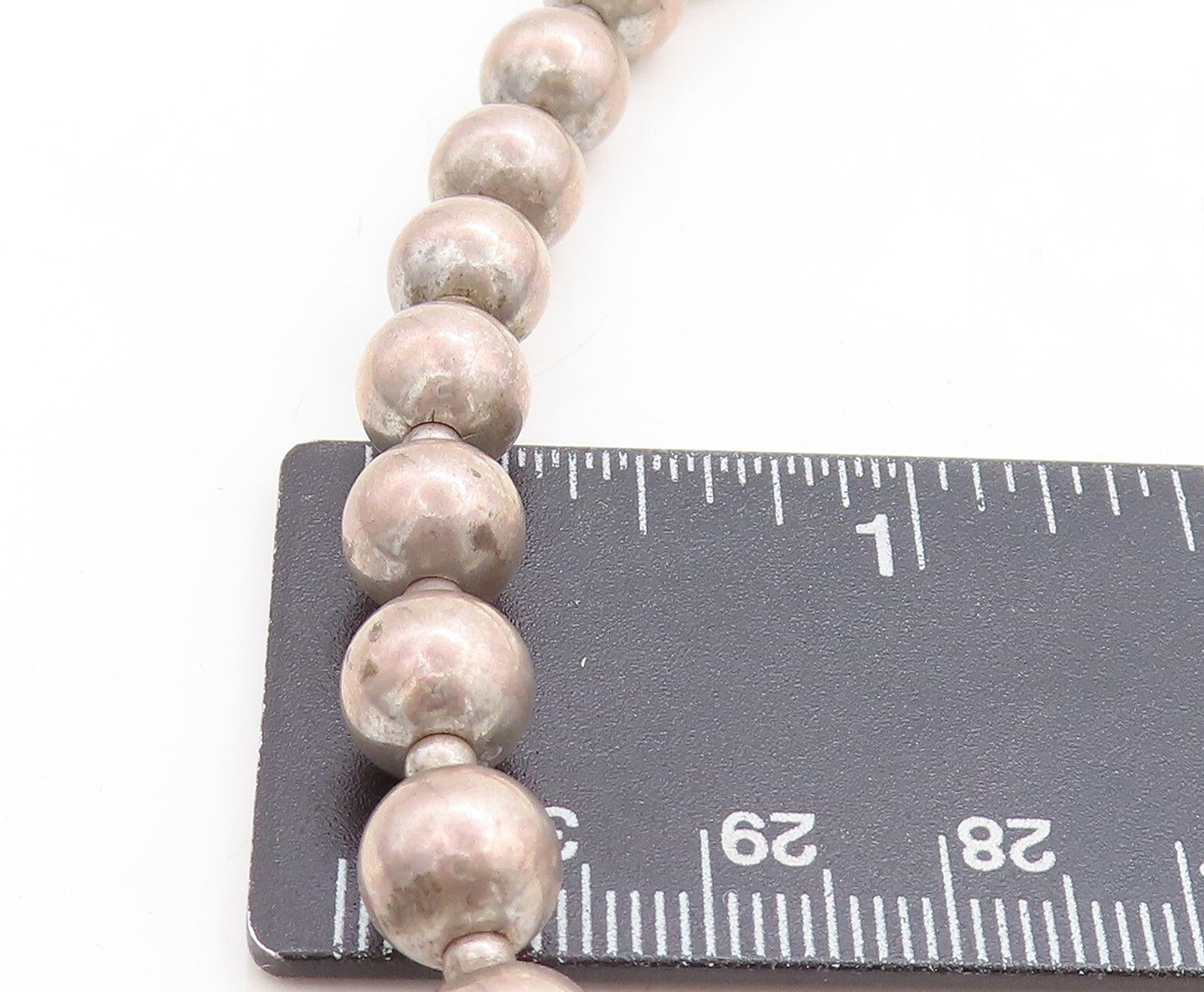 CAROLYN POLLACK 925 Silver  Vintage Dark Tone Smooth Beaded Necklace  NE2195
