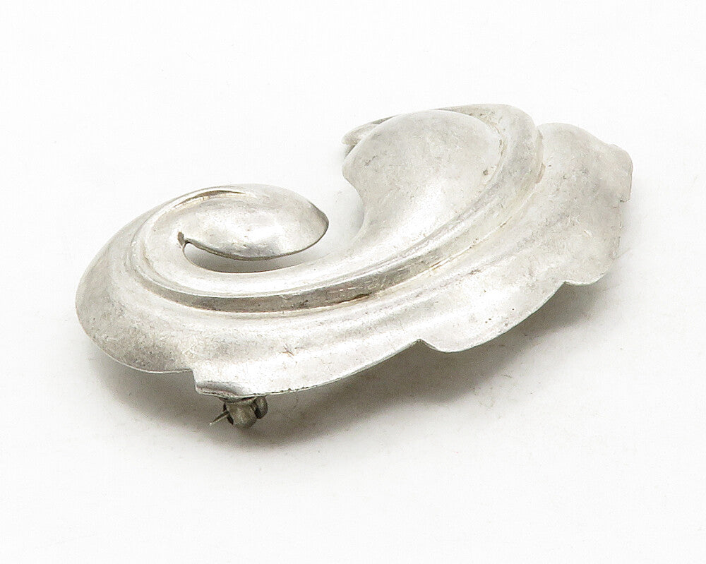 MONET 925 Sterling Silver  Vintage Single Floral Leaf Swirl Brooch Pin  BP4810