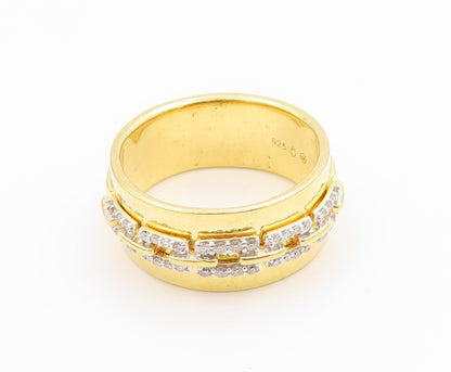 925 Sterling Silver Vintage Ring Gold Plated CZ Chain Link Band  Sz 9  RG36229