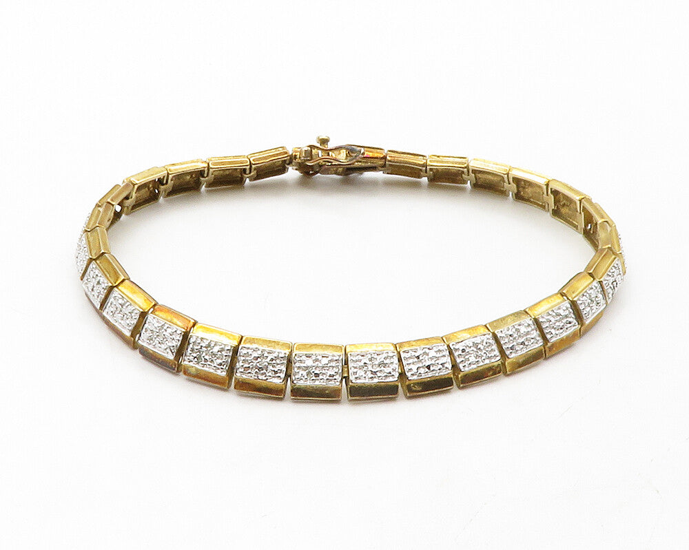 ROSS SIMON 925 Silver  Genuine Diamonds Two Tone Hinge Chain Bracelet  BT5044