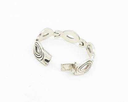 MEXICO 925 Sterling Silver  Vintage Open Oval Hinge Chain Bracelet  BT7609
