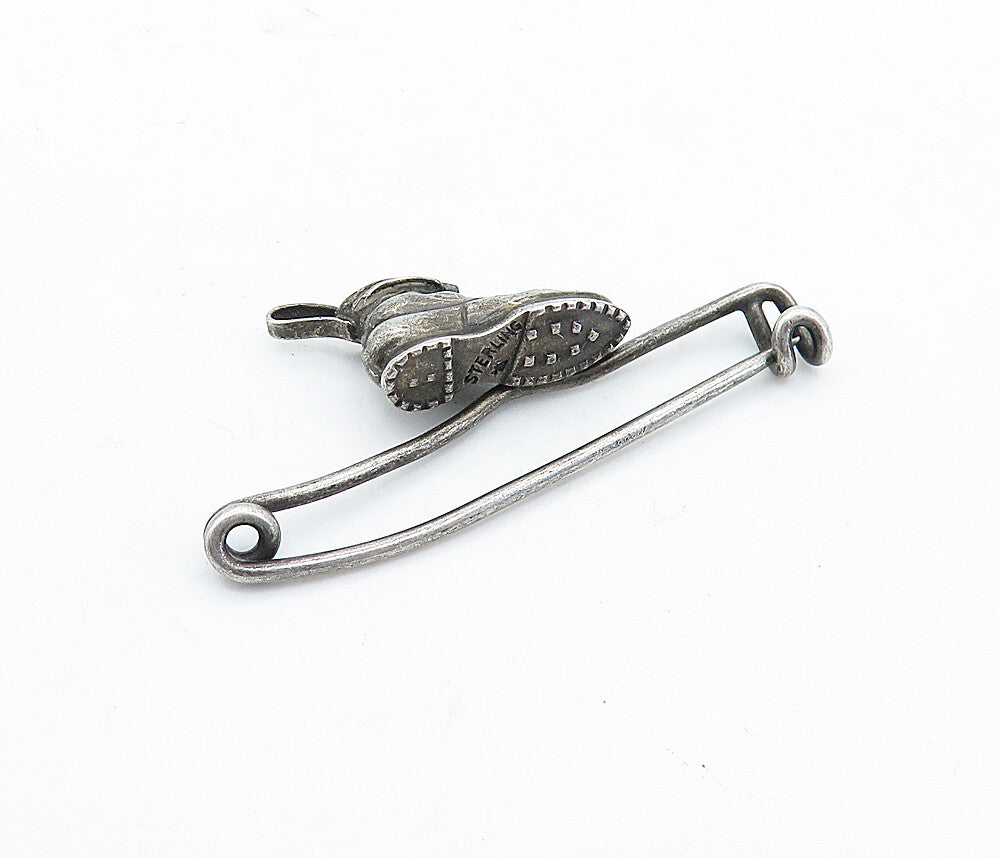 925 Sterling Silver  Vintage Dark Tone Boot Clothes Pin Brooch Pin  BP2542