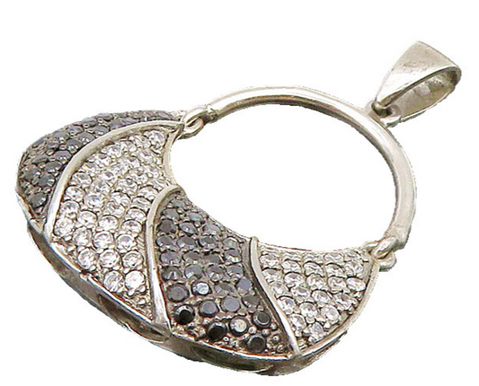 925 Sterling Silver  Vintage Cubic Zirconia & Spinel Purse Pendant  PT19395