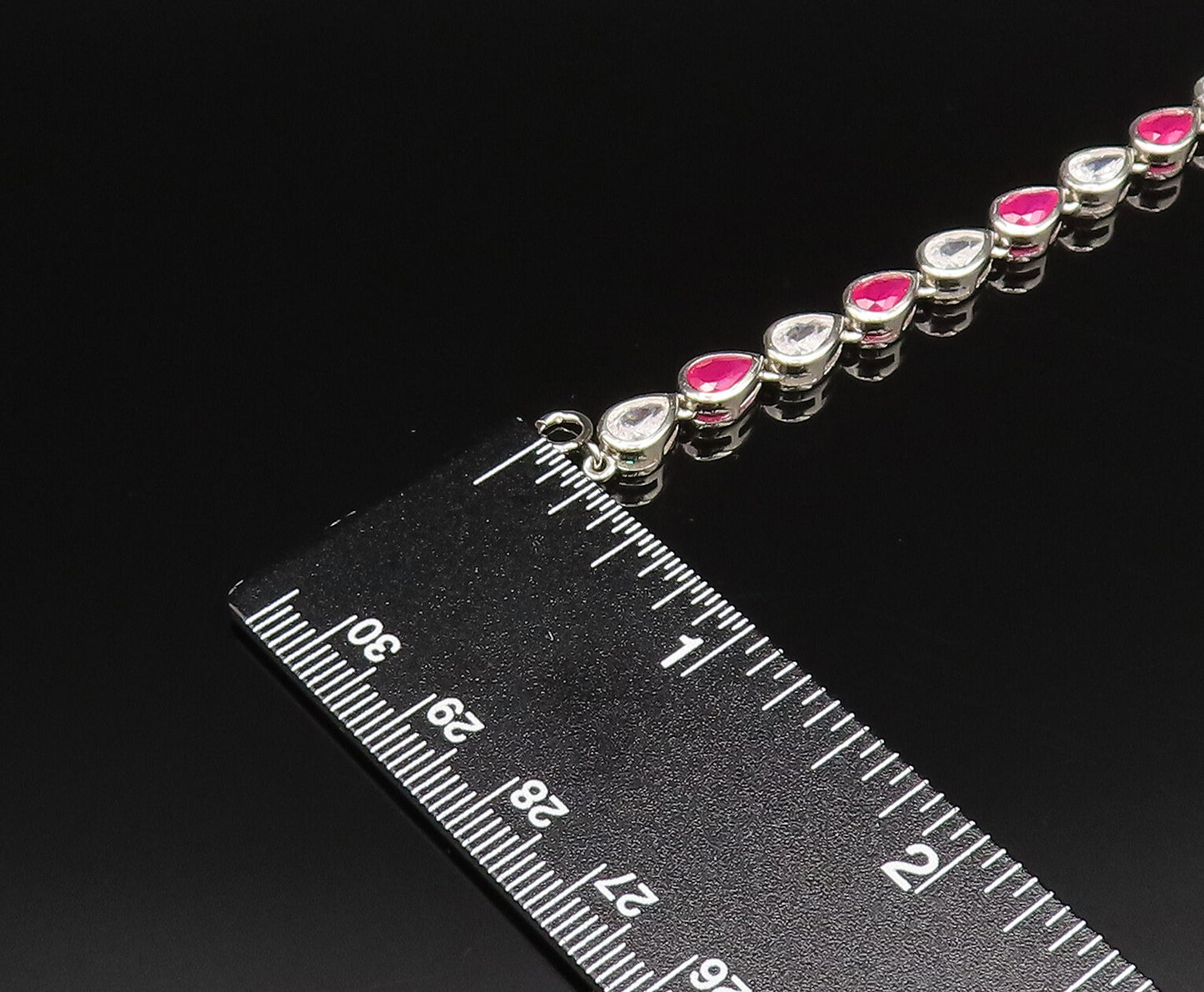 925 Silver  Vintage Enamel Evil Eye Pear Shaped Ruby & Topaz Bracelet  BT9569
