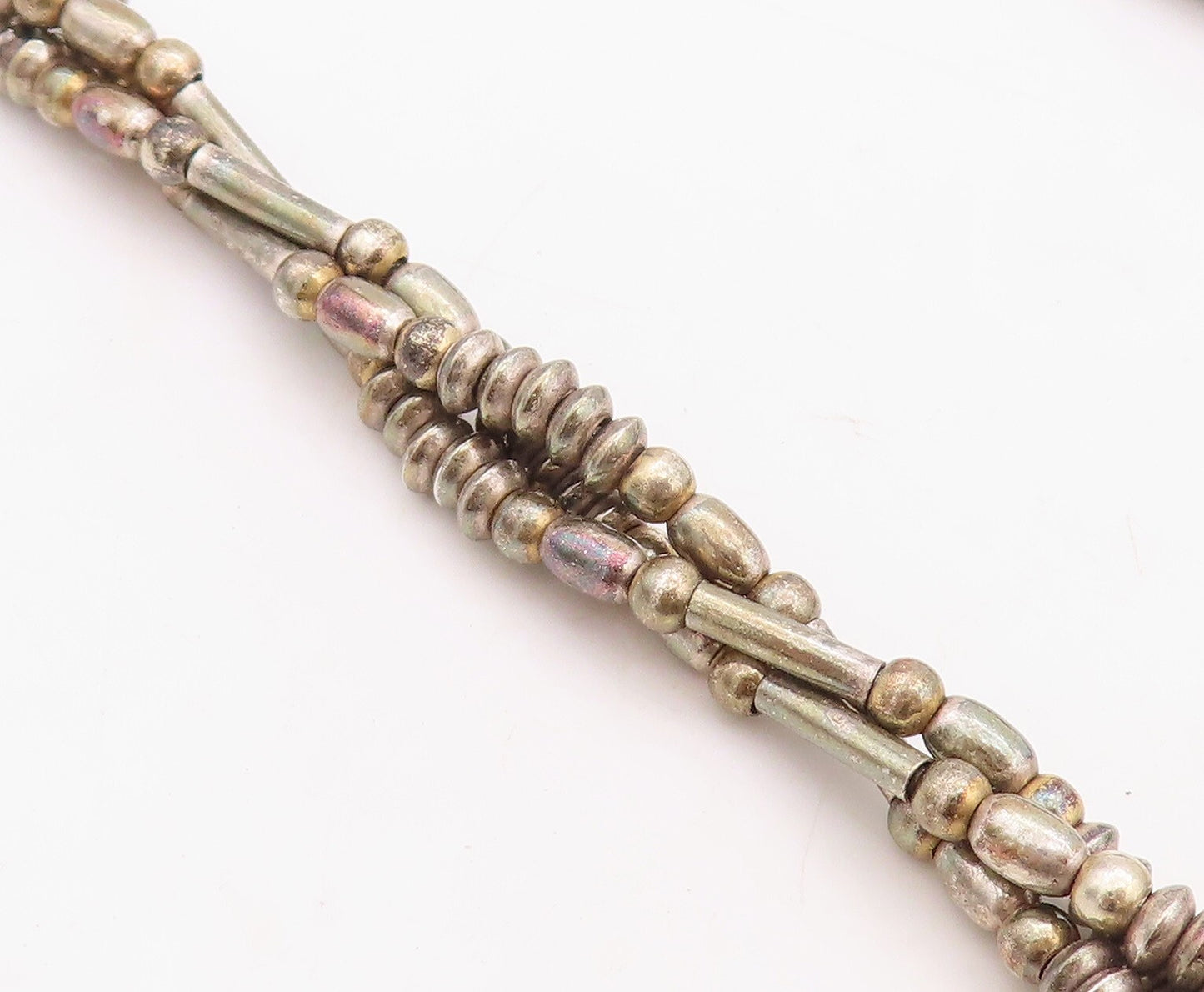 925 Sterling Silver Vintage Necklace Solid Twisted Beaded Chains  NE4328