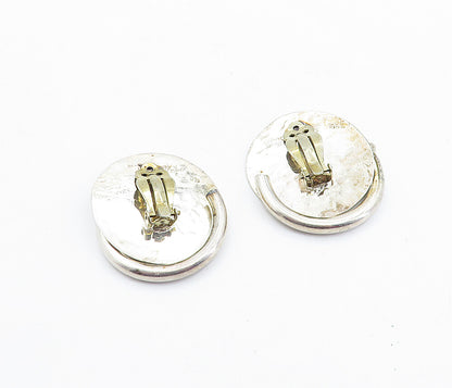 MEXICO 925 Sterling Silver Vintage Modernist Hammered Non Pierce Earrings EG2875