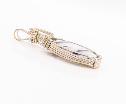 925 Sterling Silver Vintage Pendant Designer Solid Framed Oval Agate  PT22943