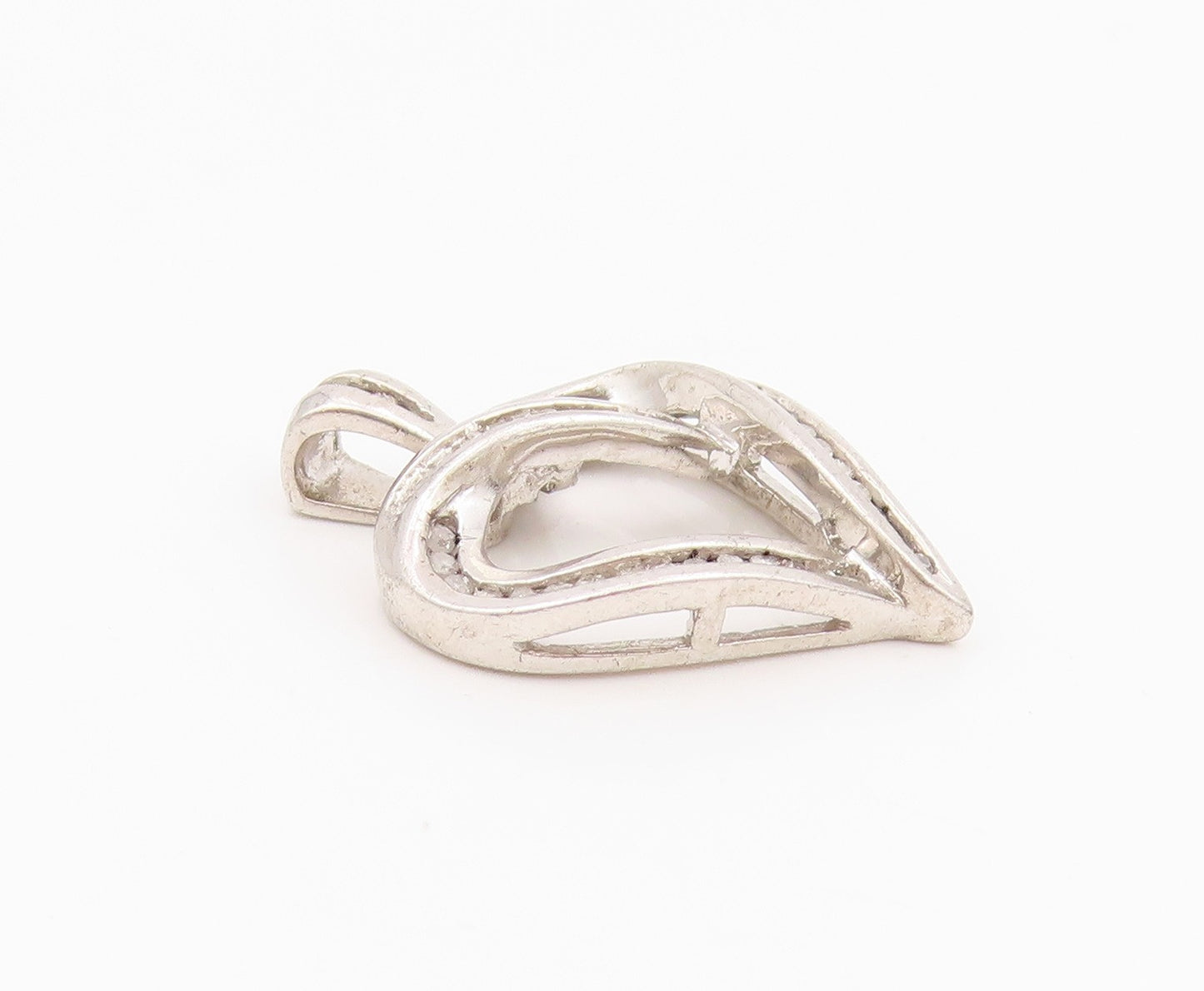 925 Sterling Silver Vintage Pendant Designer Diamonds Inlay Cutout Heart PT24306