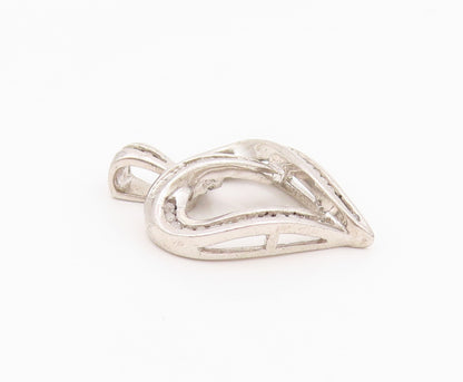 925 Sterling Silver Vintage Pendant Designer Diamonds Inlay Cutout Heart PT24306