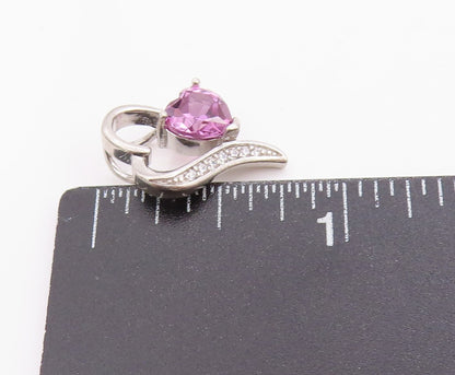 925 Sterling Silver Vintage Pendant Amethyst & CZ Stretched Love Heart  PT24917