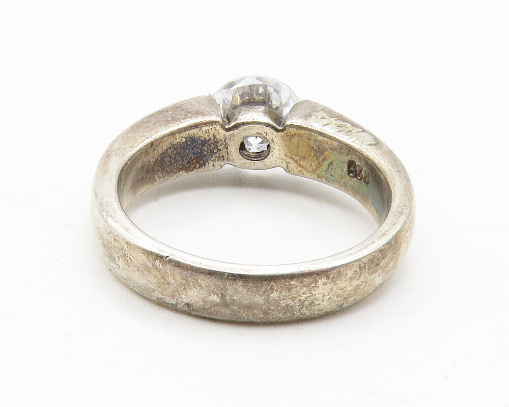 925 Sterling Silver  Vintage Cubic Zirconia Dark Tone Band Ring Sz 8  RG13558
