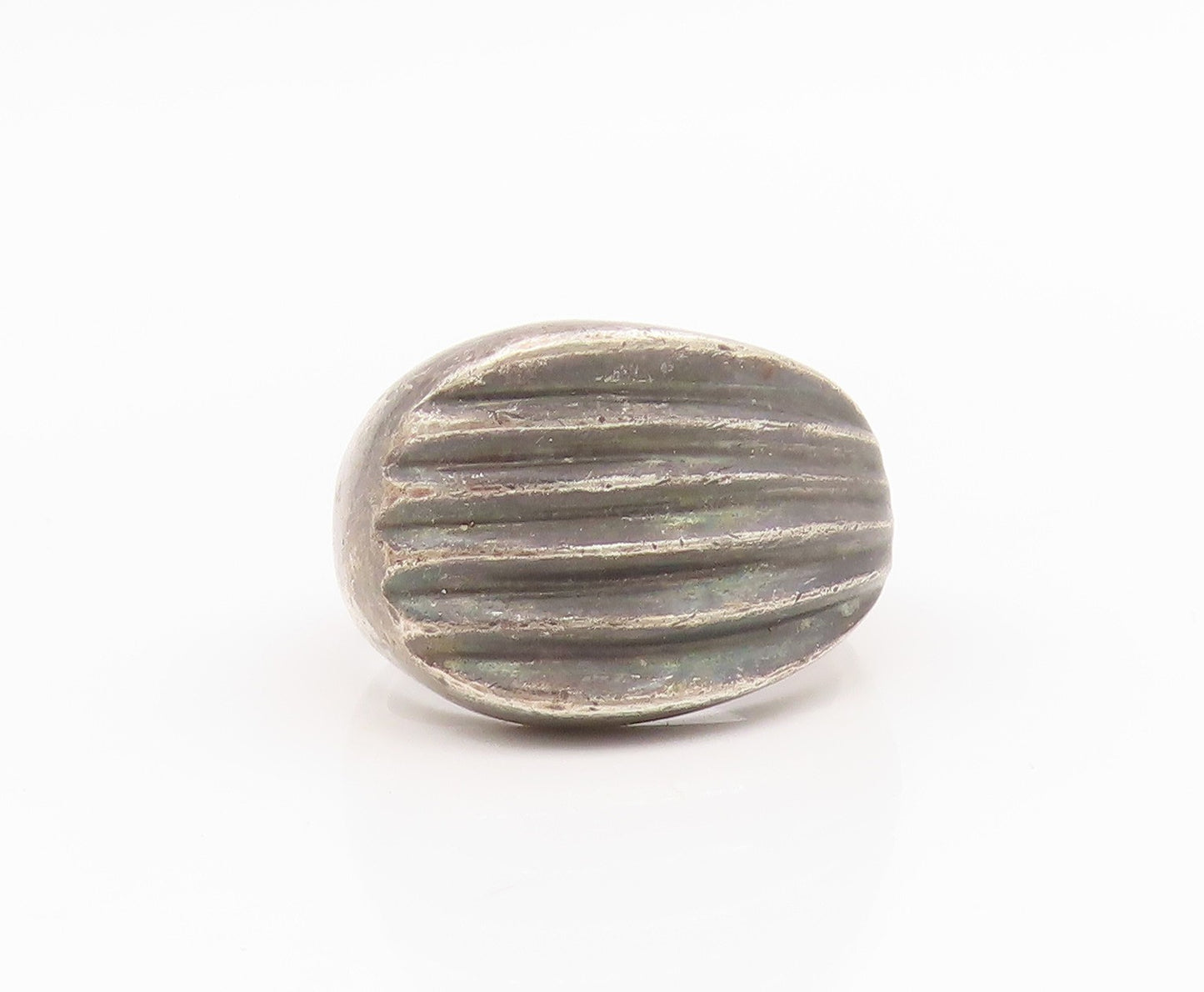 925 Sterling Silver Vintage Ring MEXICO Dark Tone Solid Ribbed Dome Sz 8 RG34646