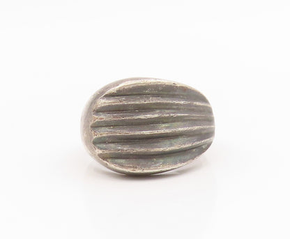 925 Sterling Silver Vintage Ring MEXICO Dark Tone Solid Ribbed Dome Sz 8 RG34646