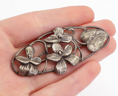 DANECRAFT 925 Silver  Vintage Dark Tone Floral Vine Motif Brooch Pin  BP1706