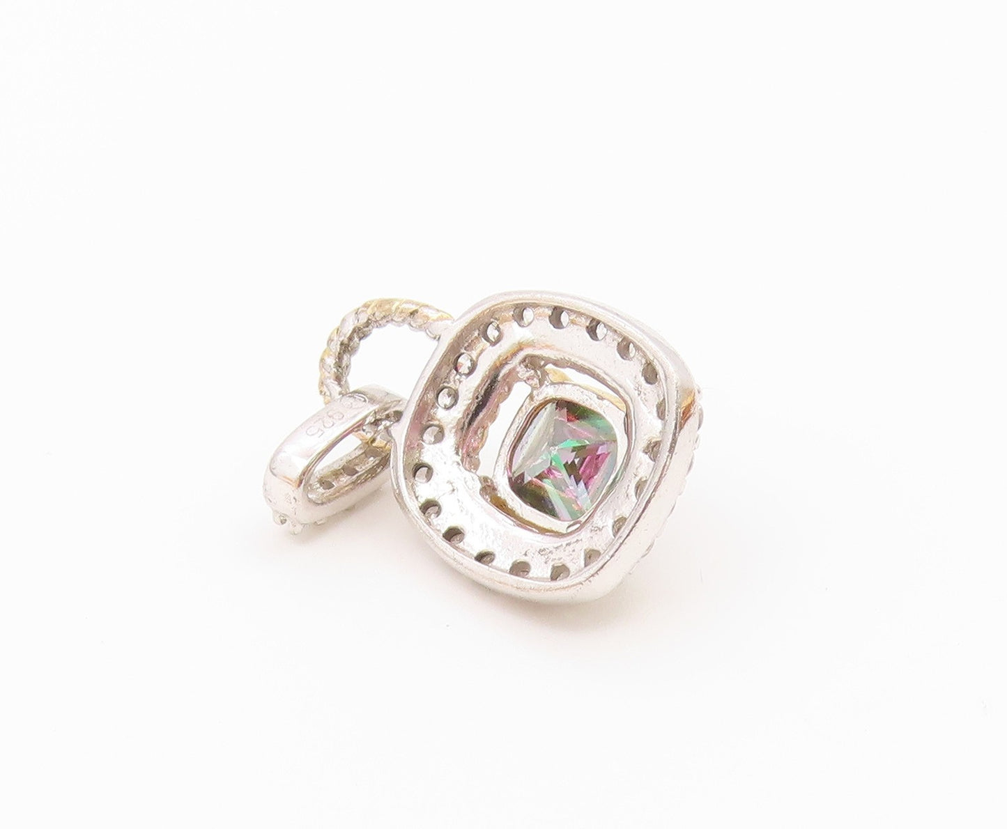 925 Sterling Silver  Vintage Mystic Topaz Two Tone Twist Pendant  PT17405