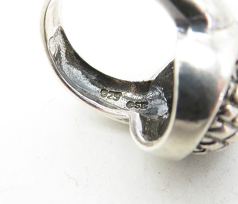 DESIGNER 925 Silver  Vintage Dark Tone Etched Oval Dome Band Ring Sz 6  RG4691