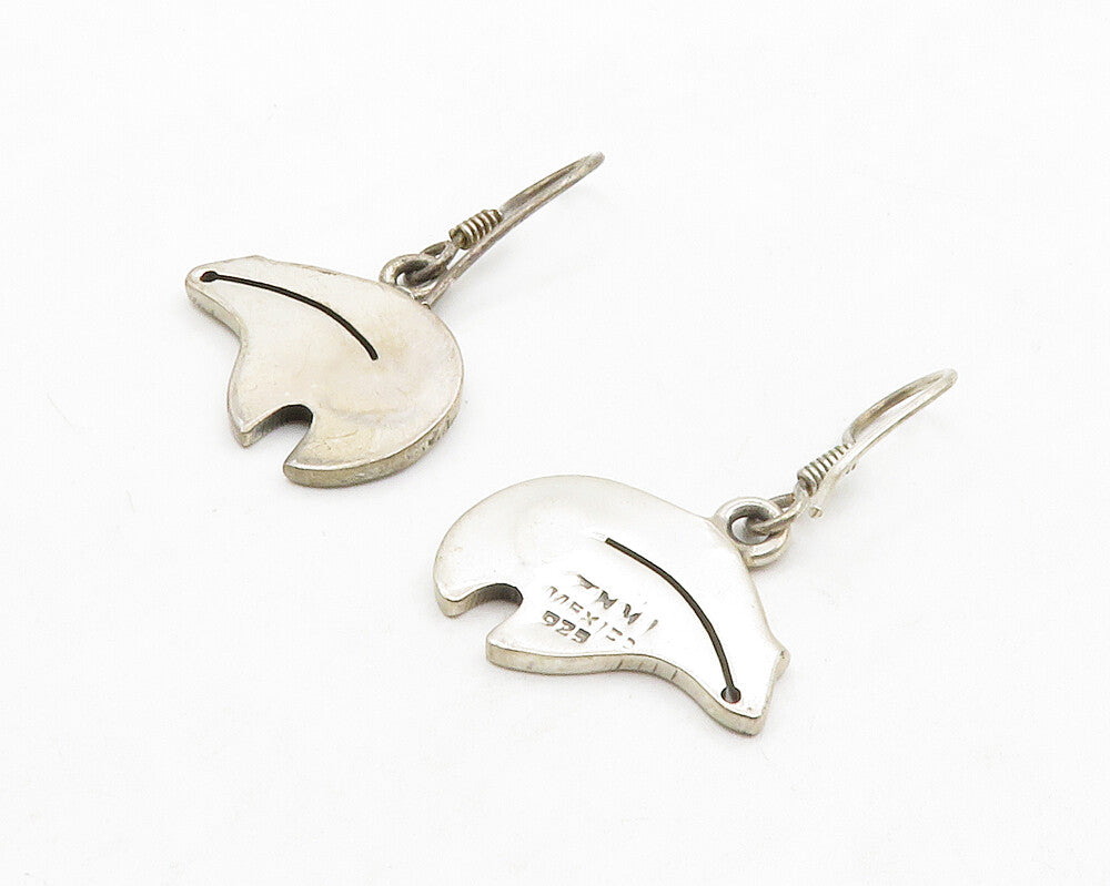 MEXICO 925 Sterling Silver  Vintage Bear Motif Smooth Dangle Earrings  EG6908