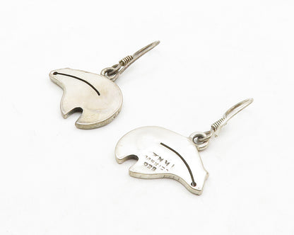 MEXICO 925 Sterling Silver  Vintage Bear Motif Smooth Dangle Earrings  EG6908