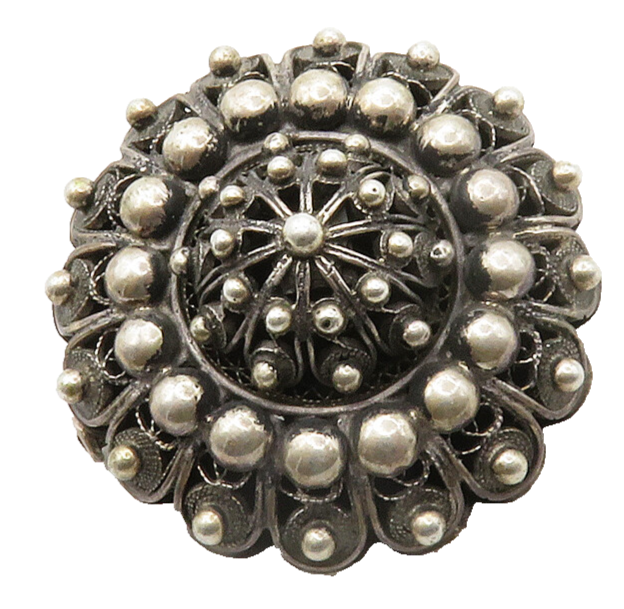 925 Sterling Silver  Vintage Antique Floral Dome Dark Tone Brooch Pin  BP5053