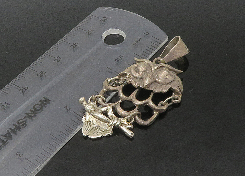 MEXICO 925 Sterling Silver  Vintage Owl Perched On Branch Pendant  PT18144