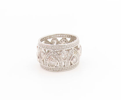 925 Sterling Silver Vintage Ring CZ Intricate Openwork Wide Band  Sz 7  RG34733